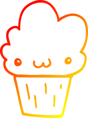 Yüzü insan tarafından çizilmiş bir çizgi film kekinin sıcak çizgi çizimi