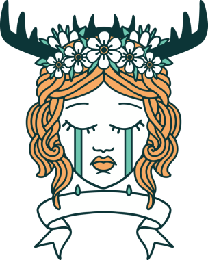 Retro Dövme Tarzı Ağlayan İnsan Druid Bir insan tarafından çizilmiş pankartıyla