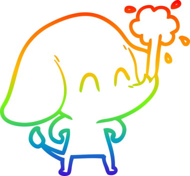 Gökkuşağı gradyan çizgisi insan tarafından çizilmiş su püskürten şirin bir fil çizimi.