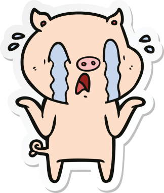Bir insan tarafından çizilmiş ağlayan domuz çizgi filminin çıkartması.