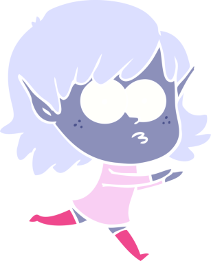 Bir insan tarafından çizilmiş düz renkli çizgi film elf kızı.