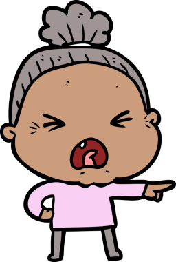 Bir insan tarafından çizilmiş kızgın yaşlı kadın çizgi filmi.