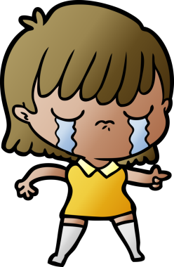 Bir insan tarafından çizilmiş ağlayan çizgi film kadını.