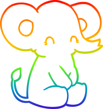 Gökkuşağı gradyan çizgisi bir insan tarafından çizilmiş şirin bir fil çizimi