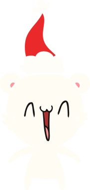 Mutlu kutup ayısı eli bir insan tarafından çizilmiş Noel Baba şapkasının düz renk çizimi