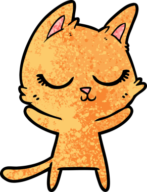 Bir insan tarafından çizilmiş sakin çizgi film kedisi.