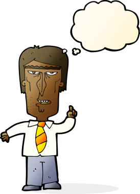 Bir insan tarafından çizilmiş düşünce baloncuğu olan huysuz patron çizgi filmi.