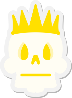 Bir insan tarafından çizilmiş taç etiketi takan ürkütücü kafatası.