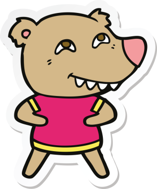 Bir insan tarafından çizilmiş dişleri gösteren bir çizgi film ayısının çıkartması.