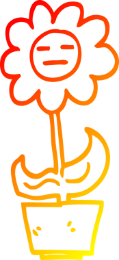 Bir insan tarafından kabın içine çizilmiş bir karikatür çiçeğinin sıcak çizgi çizimi