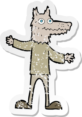 Bir insan tarafından çizilmiş bir kurt adamın gerilimli çıkartması.