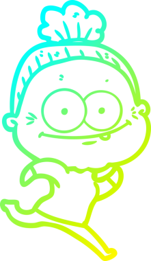 Bir insan tarafından çizilmiş, mutlu, yaşlı bir kadının çizimi.