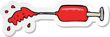 Bir insan tarafından çizilmiş tıbbi iğne fışkırtan bir karikatür çıkartması.