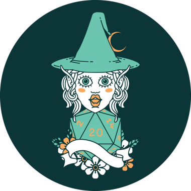 Bir insan tarafından çizilmiş doğal yirmilik zarlı elf büyüsü ikonu.