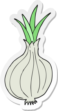 Bir insan tarafından çizilmiş karikatür soğanı çıkartması.