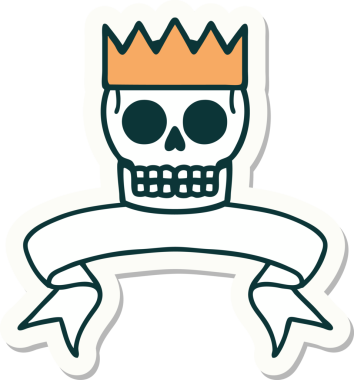 Bir insan tarafından çizilmiş kafatası ve taç dövmesi stili.