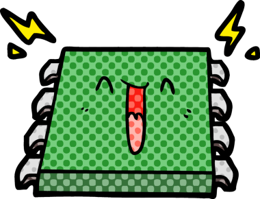 Bir insan tarafından çizilmiş mutlu bilgisayar çipi karikatürü