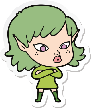 Bir insan tarafından çizilmiş güzel bir elf kızının çıkartması.