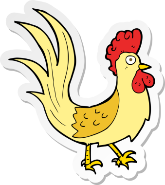 Bir insan tarafından çizilmiş karikatür horozu çıkartması.