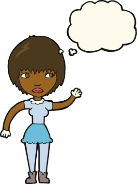 Bir insan tarafından çizilmiş düşünce balonlu bir kadın.