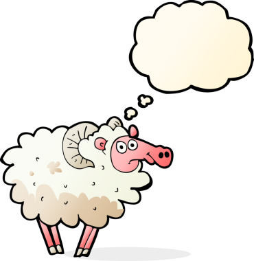 Bir insan tarafından çizilmiş düşünce balonlu pis koyunlar.