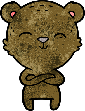 Bir insan tarafından çizilmiş kendine güvenen mutlu çizgi film ayısı.