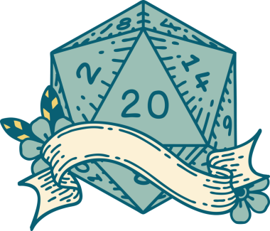 Retro Dövme Biçimi Doğal 20 D20 zar bir insan tarafından çizildi