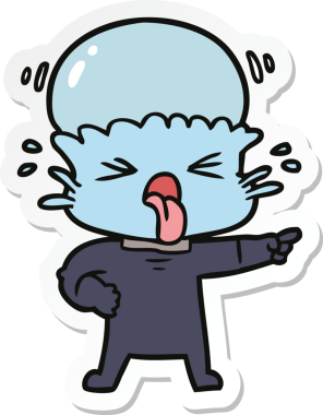 Bir insan tarafından çizilmiş iğrenç bir çizgi film uzaylısının çıkartması.