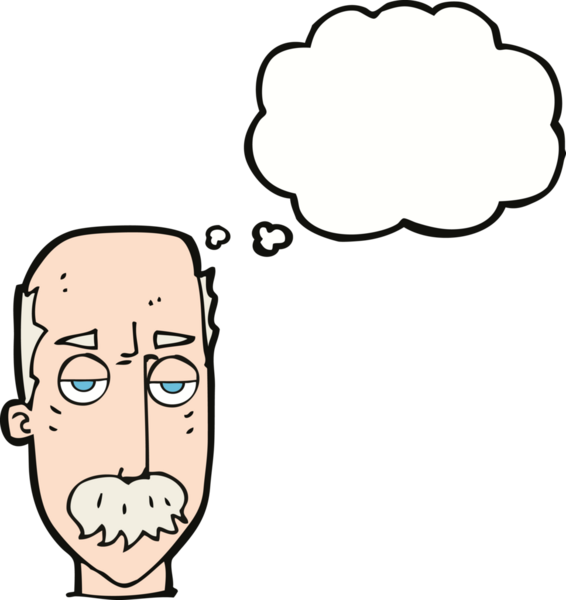 Bir insan tarafından çizilen düşünce baloncuğuyla sıkılmış yaşlı bir adam.