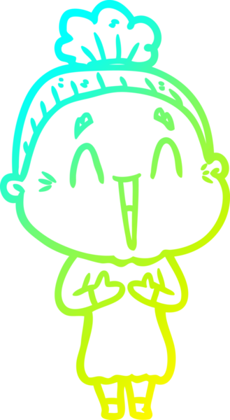 Bir insan tarafından çizilmiş, mutlu, yaşlı bir kadının çizdiği soğuk çizgi.