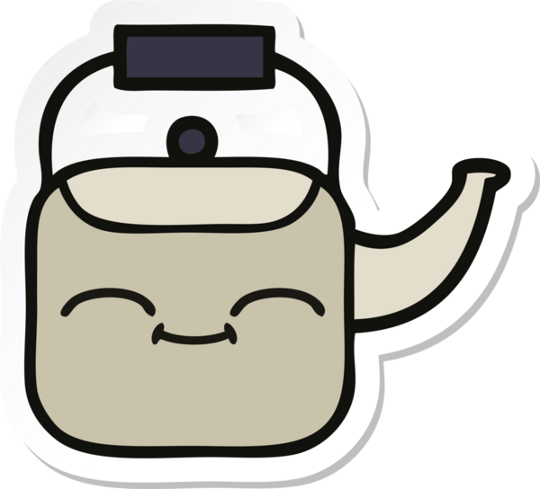 Bir insan tarafından çizilmiş şirin bir çaydanlığın çıkartması.