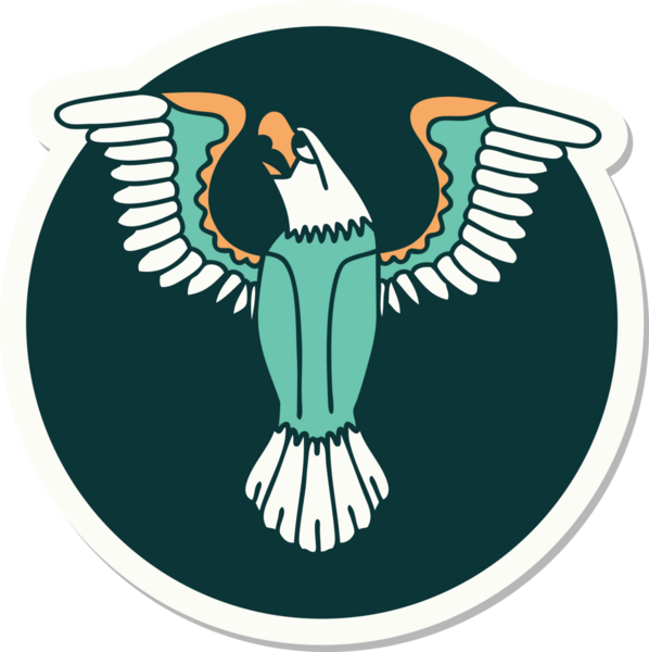 Bir insan tarafından çizilmiş Amerikan kartalının geleneksel stiliyle dövme çıkartması.