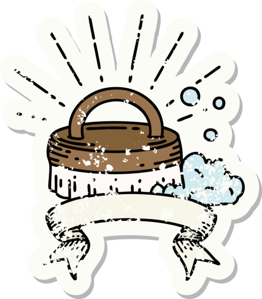 Eski bir dövme stili çıkartması. Bir insan tarafından çizilmiş fırça.