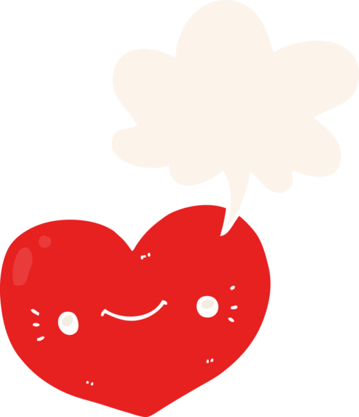 kalp çizgi film karakteri konuşma baloncuğu ile retro tarzı bir insan tarafından çizilmiş