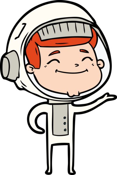 Bir insan tarafından çizilmiş mutlu astronot çizgi filmi.