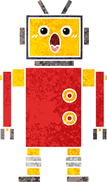 Bir insan tarafından çizilmiş bir robotun retro çizim tarzı karikatürü