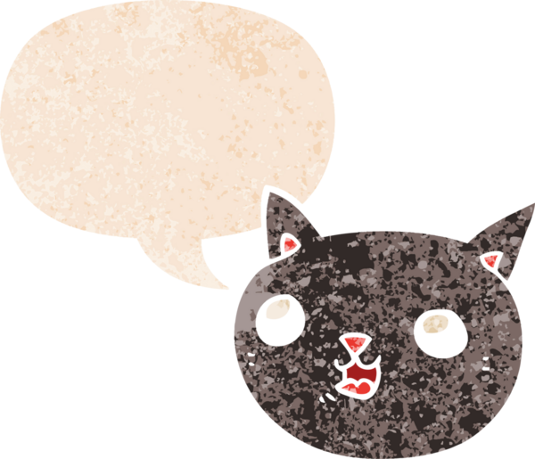 grunge 'da konuşma balonu olan çizgi film kedisi bir insan tarafından çizilmiş dertli retro desenli