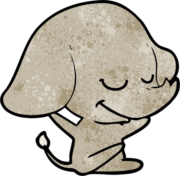 Bir insan tarafından çizilmiş gülümseyen bir fil.