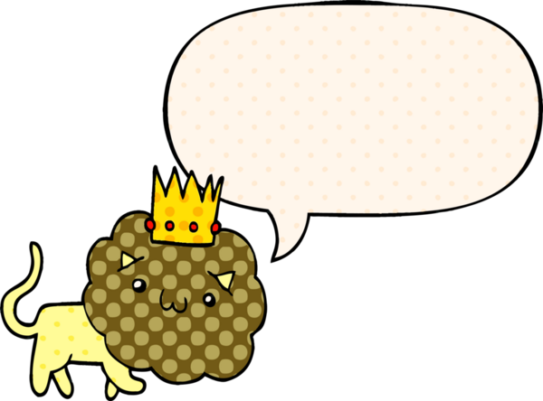 Karikatür aslanı ve konuşma baloncuğu bir insan tarafından çizilmiş çizgi roman tarzı.