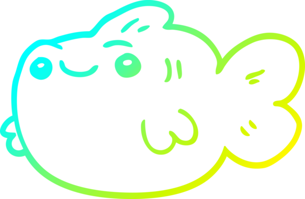 Bir insan tarafından çizilmiş bir karikatür balığının soğuk gradyan çizimi