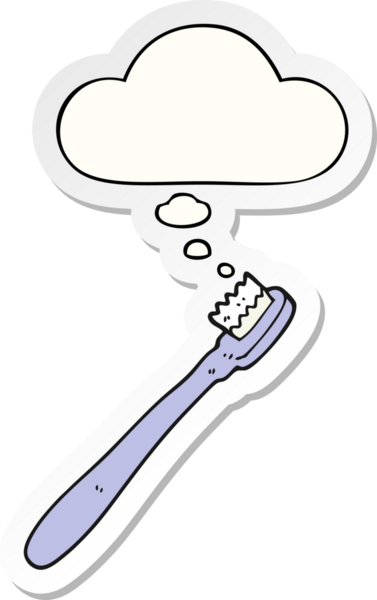 Düşünce baloncuklu diş fırçası insan tarafından çizilmiş bir çıkartma.