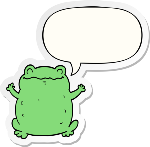 Bir insan tarafından çizilmiş konuşma balonu etiketli karikatür karakurbağası.