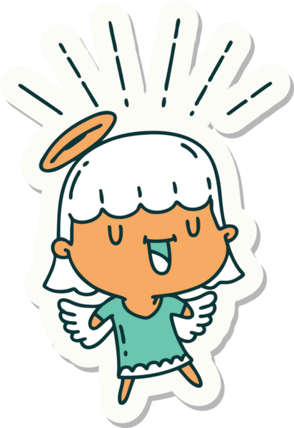 Bir insan tarafından çizilmiş dövme stili şarkı söyleyen bir meleğin çıkartması.