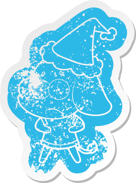 Bir insan tarafından çizilmiş Noel Baba şapkası takan güvenilmez bir filin garip karikatürü.