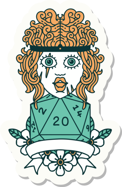 Bir insan tarafından çizilmiş 20 zarlı bir insan barbarının çıkartması.