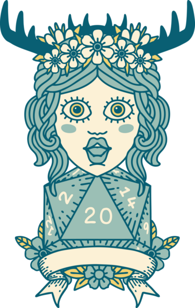 Retro Dövme Tarzı İnsan Druid Bir insan tarafından çizilmiş doğal 20 rulo ile