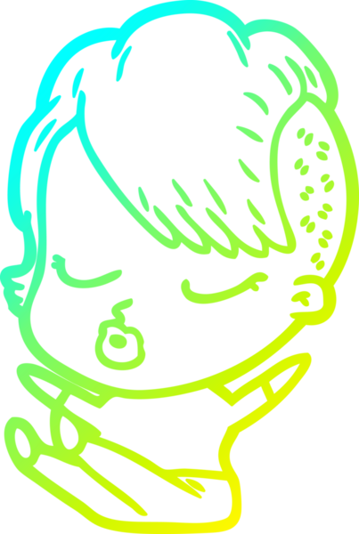 Bir insan tarafından çizilmiş soğuk gradyan çizgi film karakteri güzel hippi kız.