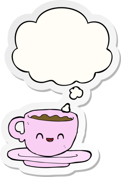 Düşünce baloncuklu sıcak kahve fincanı insan tarafından çizilmiş bir çıkartma.