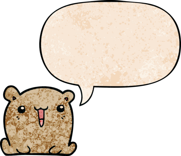 Bir insan tarafından çizilmiş eski tarz konuşma baloncuğu olan sevimli çizgi film ayısı.