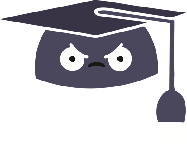 Bir insanın çizdiği mezuniyet şapkasının düz renkli retro karikatürü.